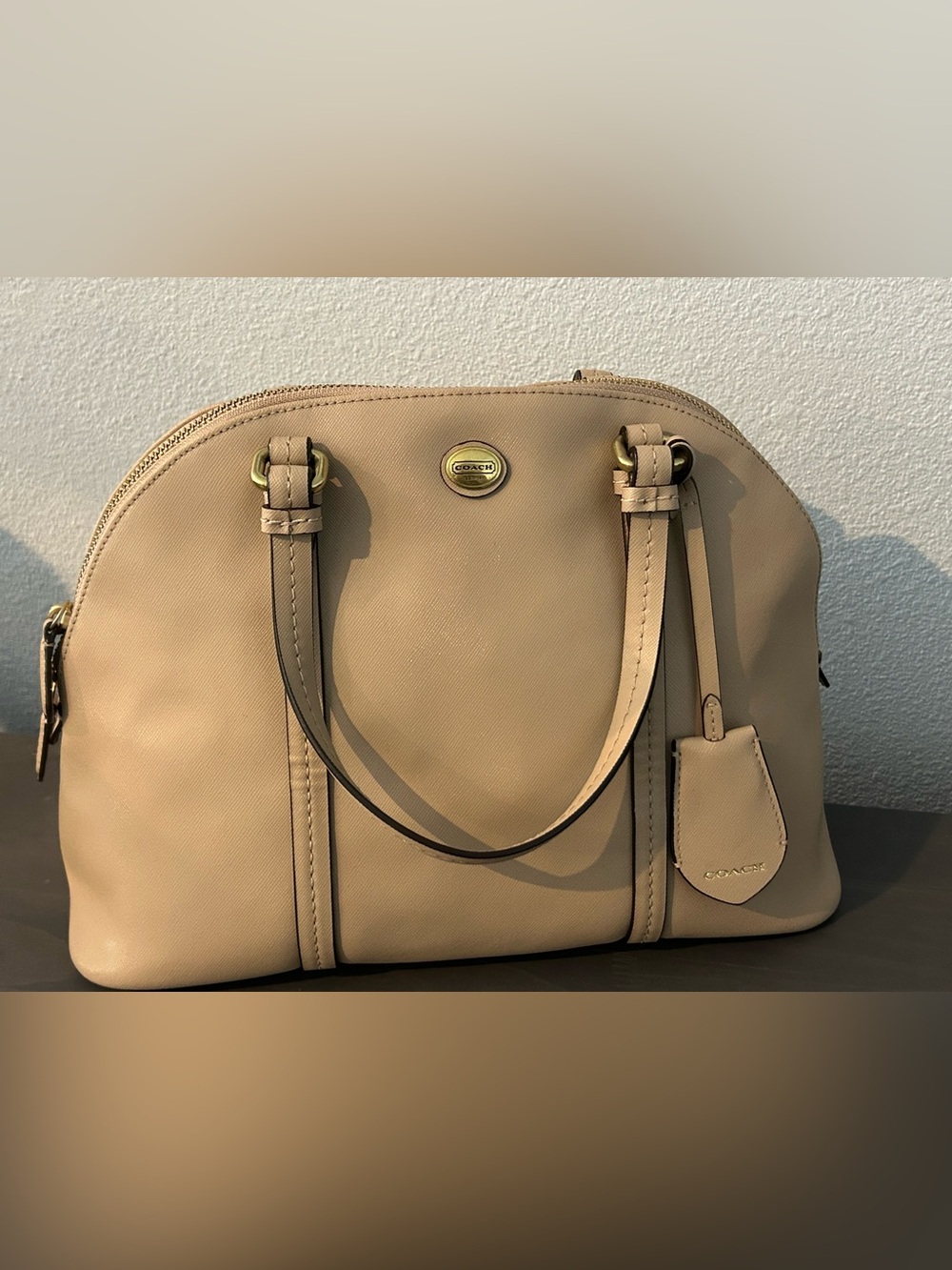Coach Beige Leather Satchel with Gold Hardware